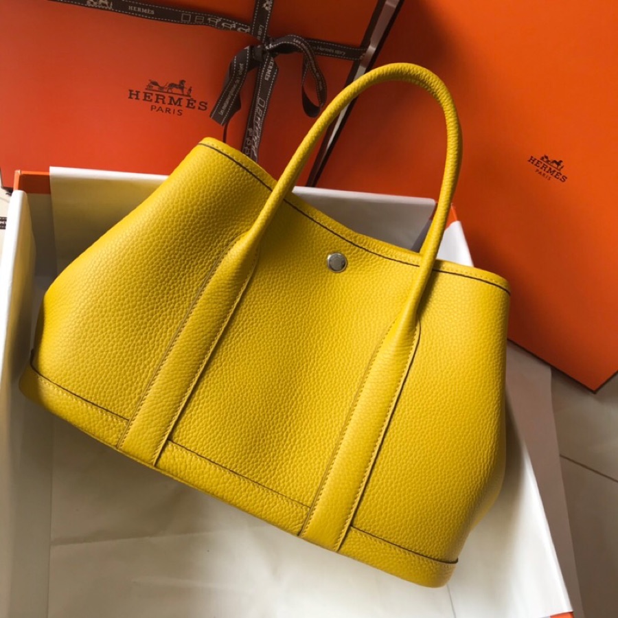 Hermes Garden Party 36cm Tote Handbag In Yellow Clemence Leather